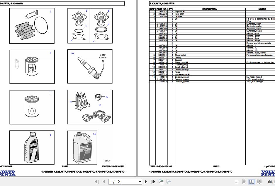 Volvo Penta Marine Gasoline Engines 4.3GIJWTR to 5.7GSPBYC Parts Catalog 1