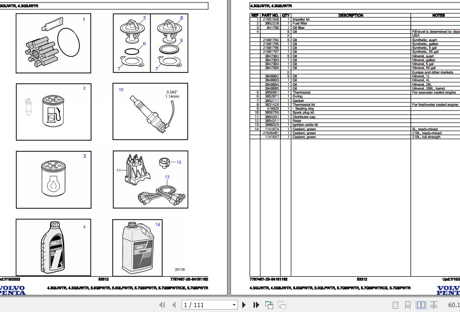 Volvo Penta Marine Gasoline Engines 4.3GIJWTR to 5.7GSPWTR 2 Parts Catalog 1