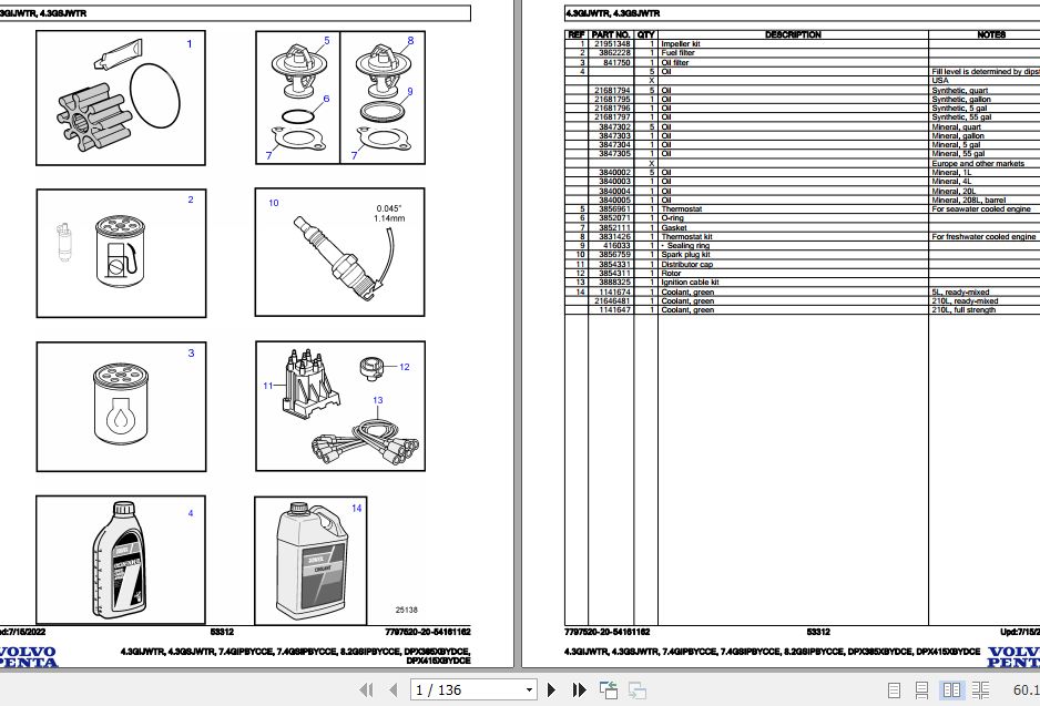 Volvo Penta Marine Gasoline Engines 4.3GIJWTR to DPX415XBYDCE Parts Catalog 1