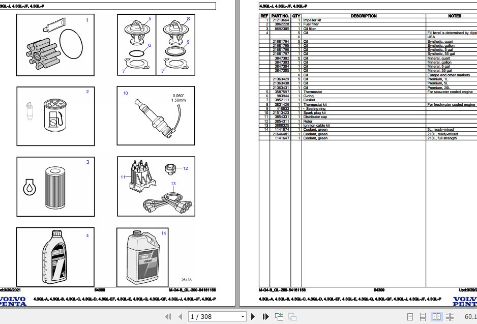 Volvo Penta Marine Gasoline Engines 4.3GL A to 4.3GL P Parts Catalog 1