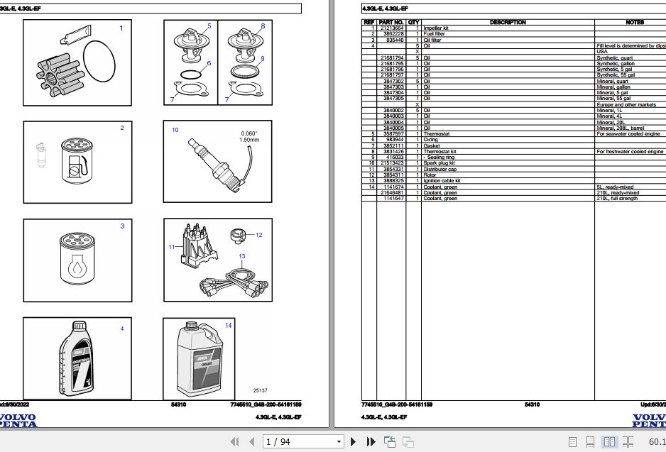 Volvo Penta Marine Gasoline Engines 4.3GL E 4.3GL EF Parts Catalog 1