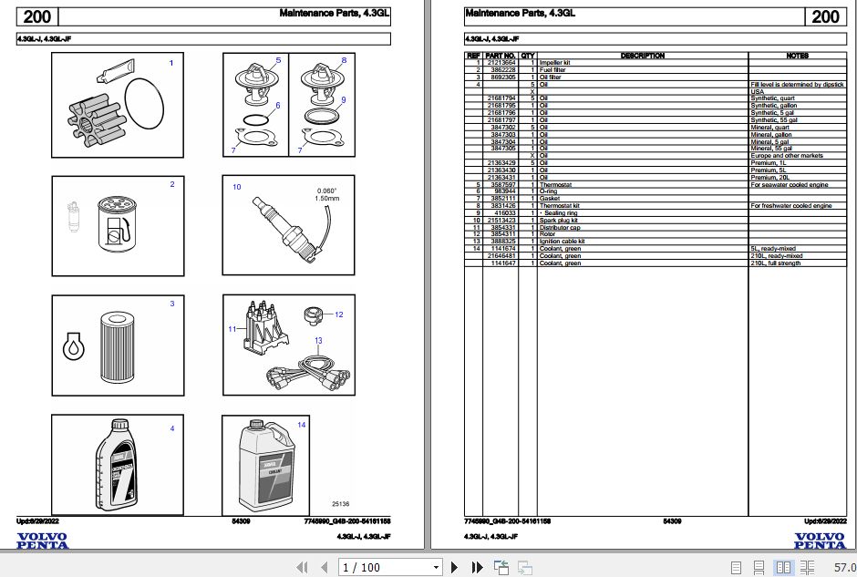 Volvo Penta Marine Gasoline Engines 4.3GL J 4.3GL JF Parts Catalog 1