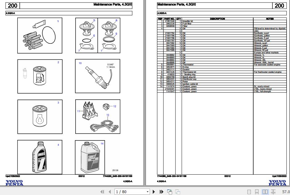 Volvo Penta Marine Gasoline Engines 4.3GXi A Parts Catalog 1
