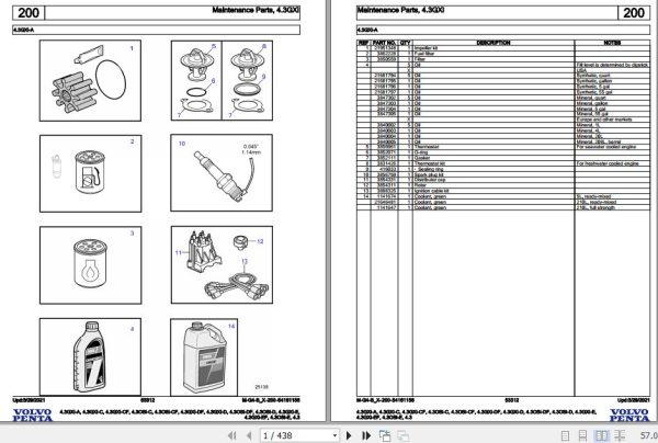 Volvo Penta Marine Gasoline Engines 4.3GXi A to 4.3OSi E 4.3 Parts Catalog 1