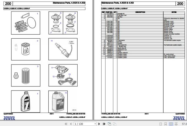 Volvo Penta Marine Gasoline Engines 4.3GXi J to 4.3OSi JF Parts Catalog 1