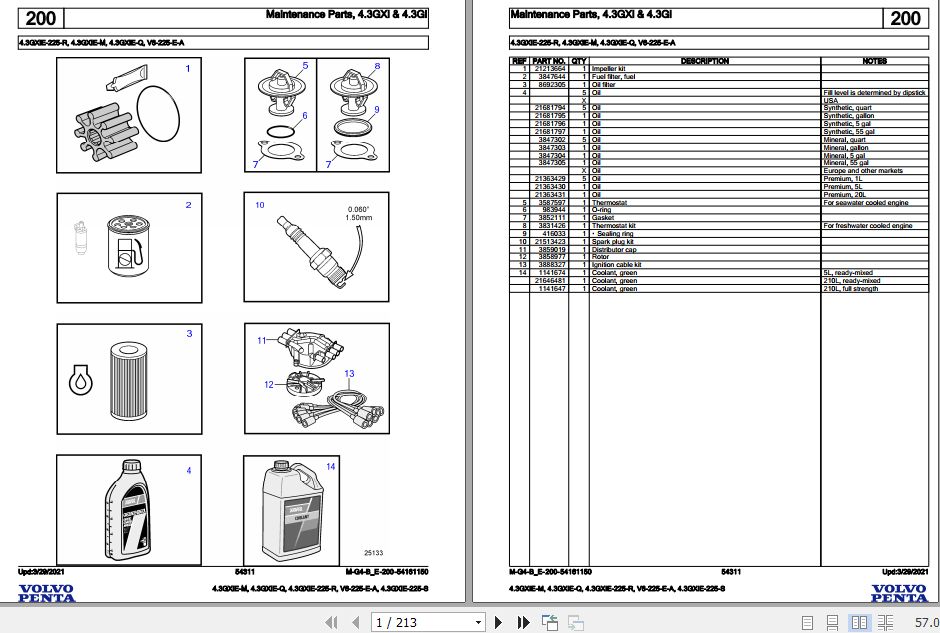 Volvo Penta Marine Gasoline Engines 4.3GXiE M to 4.3GXiE 225 S Parts Catalog 1