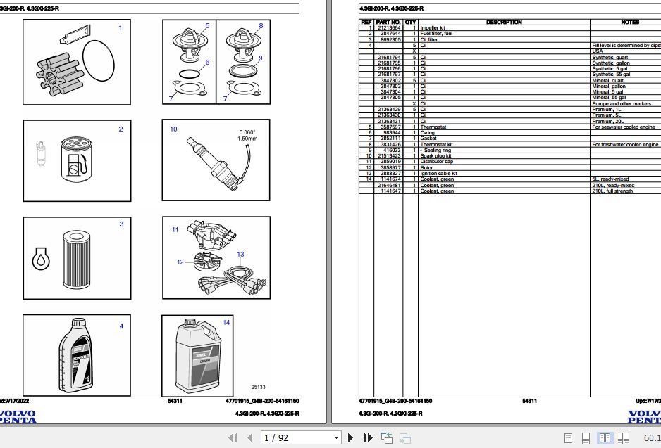 Volvo Penta Marine Gasoline Engines 4.3Gi 200 R 4.3GXi 225 R Parts Catalog 1