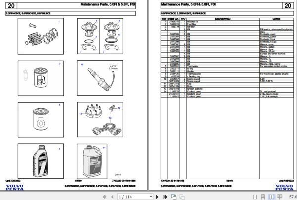 Volvo Penta Marine Gasoline Engines 5.0FIPNCBCE to 5.8FIIHUBCE Parts Catalog 1