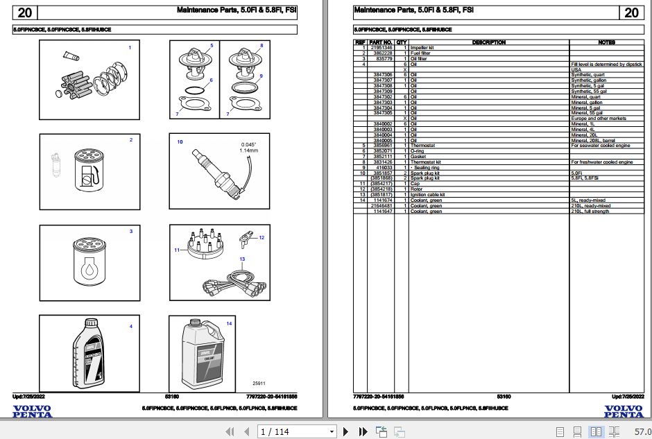 Volvo Penta Marine Gasoline Engines 5.0FIPNCBCE to 5.8FIIHUBCE Parts Catalog 1