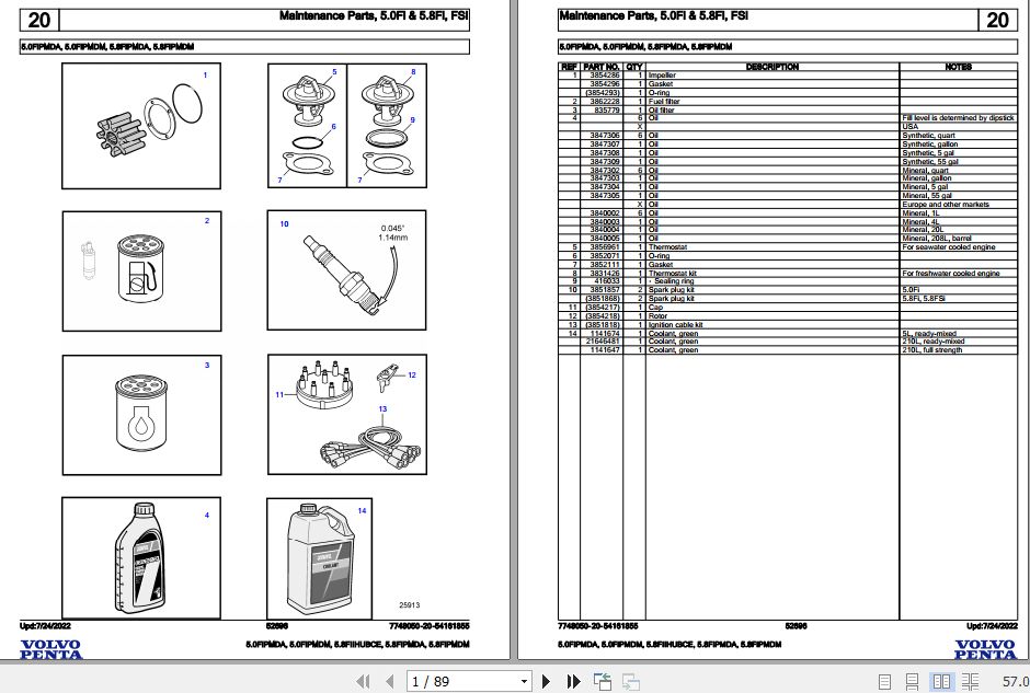 Volvo Penta Marine Gasoline Engines 5.0FiPMDA to 5.8FiPMDM Parts Catalog 1