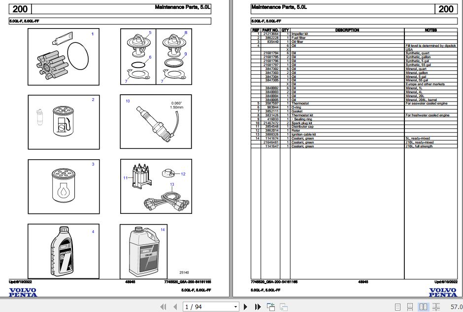 Volvo Penta Marine Gasoline Engines 5.0GL F 5.0GL FF Parts Catalog 1