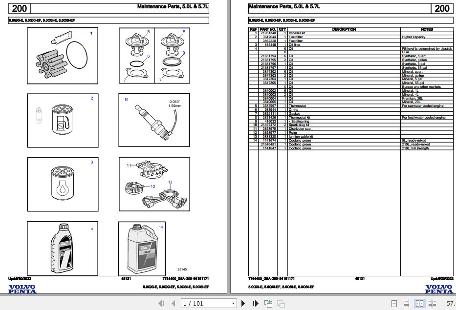 Volvo Penta Marine Gasoline Engines 5.0GXi E to 5.0OSi EF Parts Catalog 1