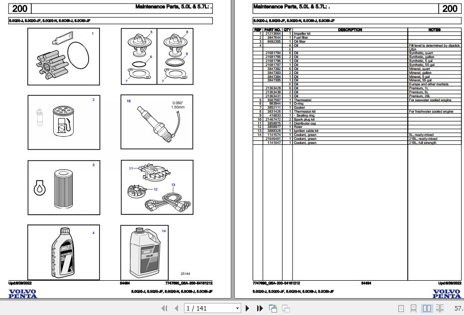 Volvo Penta Marine Gasoline Engines 5.0GXi J to 5.0OSi JF Parts Catalog 1