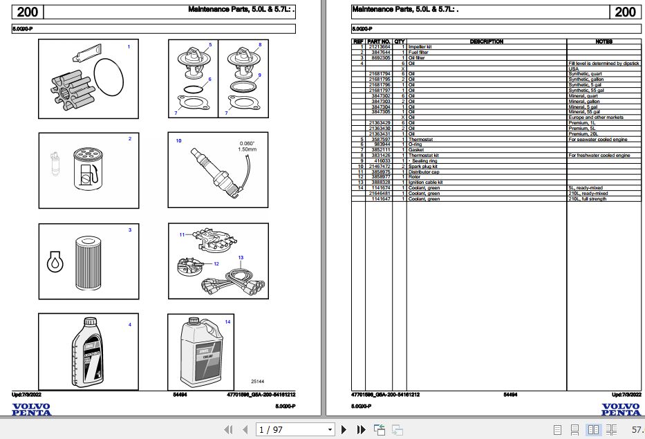 Volvo Penta Marine Gasoline Engines 5.0GXi P Parts Catalog 1