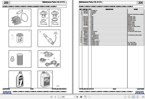 Volvo Penta Marine Gasoline Engines 5.0GXiE J to 5.0OSiE JF Parts Catalog 1