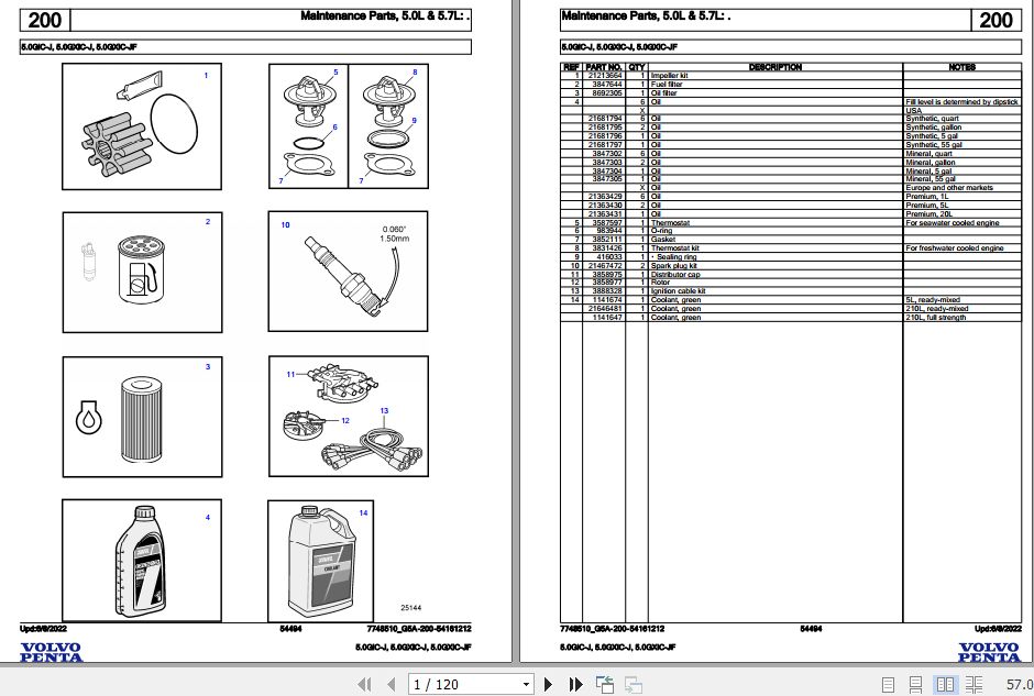 Volvo Penta Marine Gasoline Engines 5.0GiC J 5.0GXiC J 5.0GXiC JF Parts Catalog 1