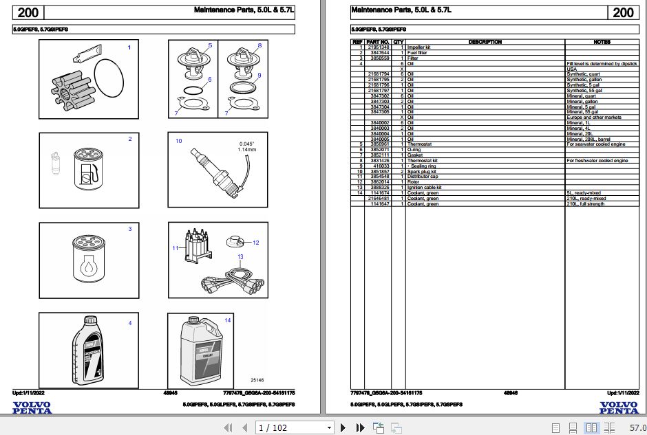 Volvo Penta Marine Gasoline Engines 5.0GiPEFS to 5.7GSPEFS Parts Catalog 1