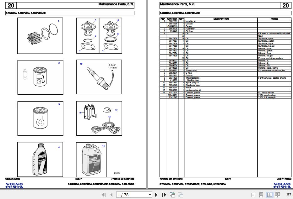 Volvo Penta Marine Gasoline Engines 5.7GIIMDA to 5.7GLPMDA Parts Catalog 1