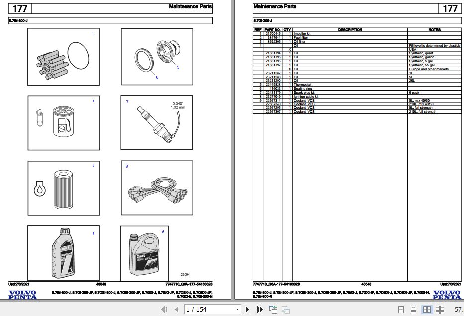 Volvo Penta Marine Gasoline Engines 5.7Gi 300 J to 5.7Gi 300 N Parts Catalog 1