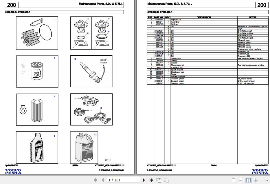 Volvo Penta Marine Gasoline Engines 5.7Gi 300 R 5.7GXi 320 R Parts Catalog 1