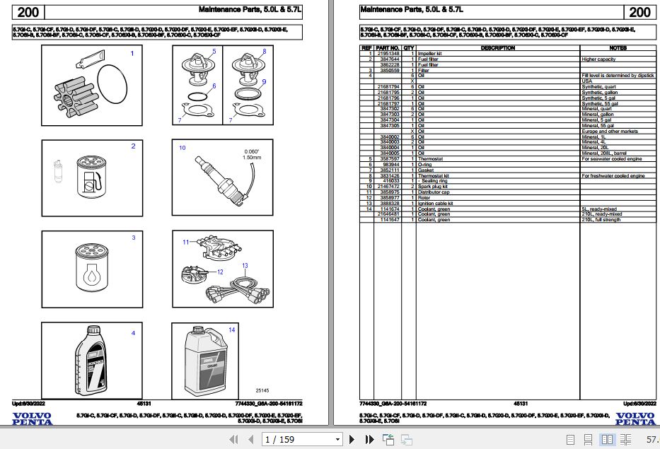Volvo Penta Marine Gasoline Engines 5.7Gi C to 5.7OSi Parts Catalog 1