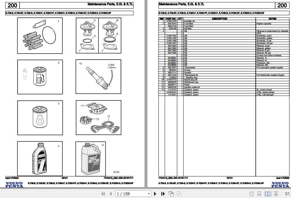 Volvo Penta Marine Gasoline Engines 5.7Gi E to 5.7OSXi DF Parts Catalog 1