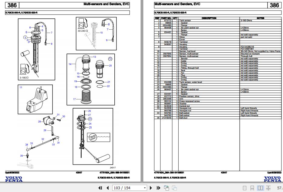 Volvo Penta Marine Gasoline Engines 5.7GiCE300R 5.7GXiCE320R Parts