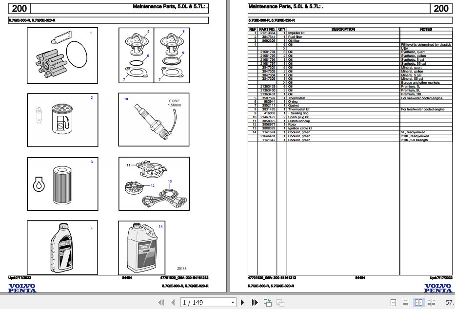 Volvo Penta Marine Gasoline Engines 5.7GiE 300 R 5.7GXiE 320 R Parts Catalog 1