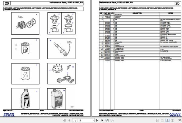 Volvo Penta Marine Gasoline Engines 5.8FIIHUBCE to 5.8FLPNC Parts Catalog 1