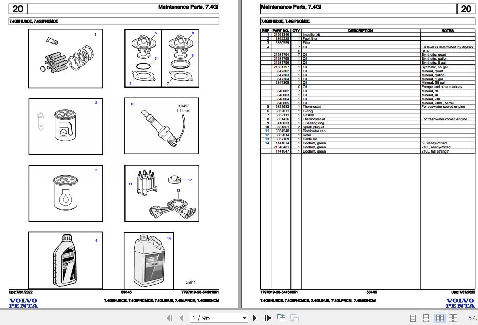 Volvo Penta Marine Gasoline Engines 7.4GIIHUBCE to 7.4GSIXNCM Parts Catalog 1