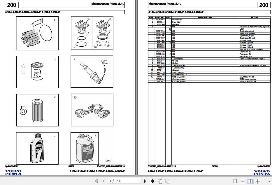 Volvo Penta Marine Gasoline Engines 8.1Gi J to 8.1OSi JF Parts Catalog 1