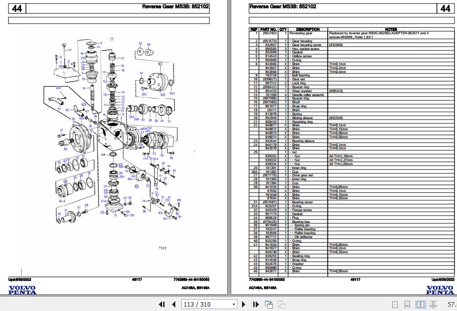 Volvo Penta Marine Gasoline Engines AQ145A BB145A Parts Catalog