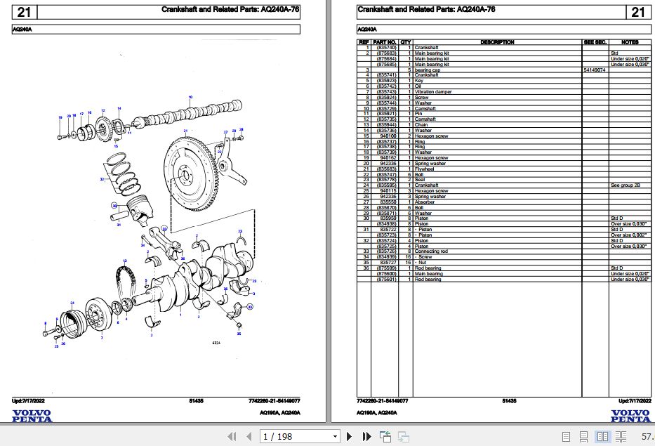 Volvo Penta Marine Gasoline Engines AQ190A AQ240A Parts Catalog 1