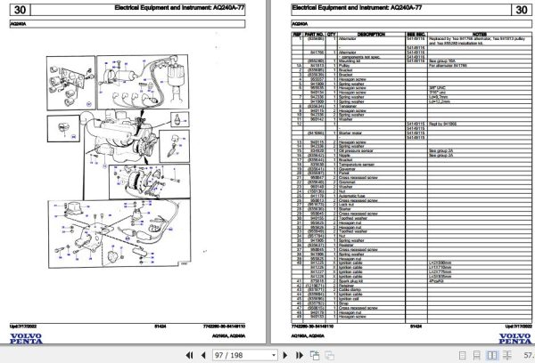 Volvo Penta Marine Gasoline Engines AQ190A AQ240A Parts Catalog 2