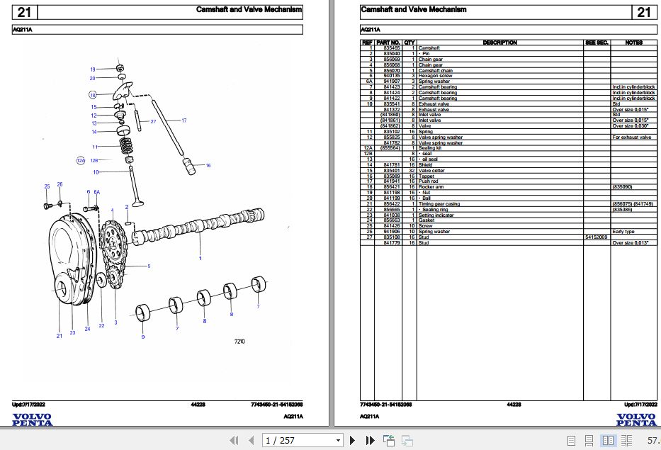 Volvo Penta Marine Gasoline Engines AQ211A Parts Catalog 1
