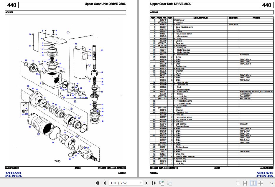 Volvo Penta Marine Gasoline Engines AQ290A Parts Catalog
