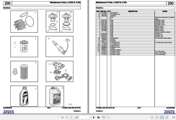 Volvo Penta Marine Gasoline Engines V6 225 E A Parts Catalog 1