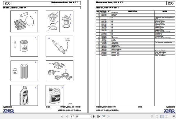 Volvo Penta Marine Gasoline Engines V8 225 C A to V8 320 C A Parts Catalog 1