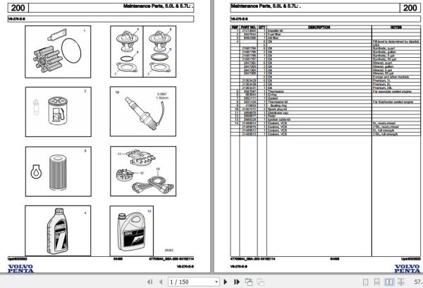 Volvo Penta Marine Gasoline Engines V8 270 E B Parts Catalog 1
