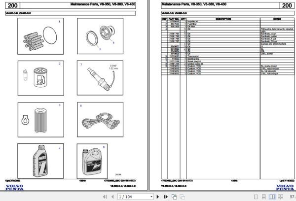 Volvo Penta Marine Gasoline Engines V8 350 C D V8 380 C D Parts Catalog 1