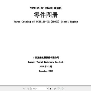 Yuchai Engine YC6B125 T21 BB6G0 Parts Catalog 2011 EN ZH 1