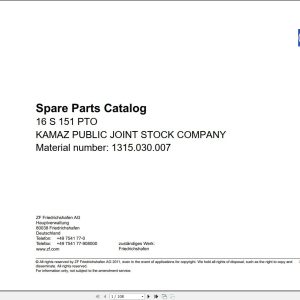 ZF Cardan Shaft 16 S 151 PTO Spare Parts Catalog EN 1