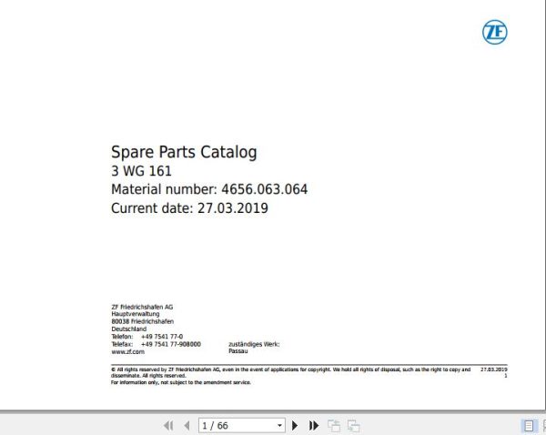 ZF Transmission 3 WG 161 Spare Parts Catalog 2019 4656063064 EN 1