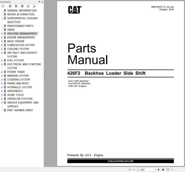 CAT Backhoe Loader Side Shift 426F2 Parts Catalog M0076910 13