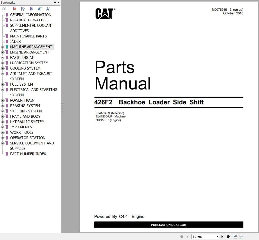 CAT Backhoe Loader Side Shift 426F2 Parts Catalog M0076910 13