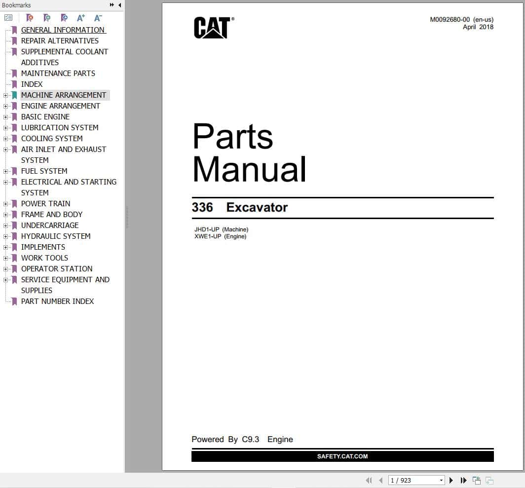 CAT Excavator 336 Parts Catalog M0092680 00