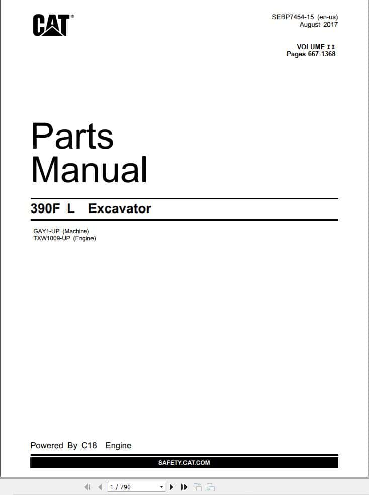 CAT Excavator 390F L Parts Catalog SEBP7454 15 Volume II