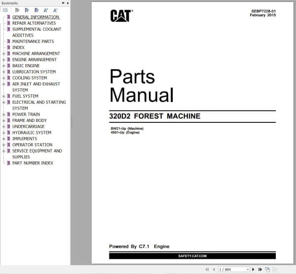 CAT Forest Machine 320D2 Parts Catalog SEBP7228 01