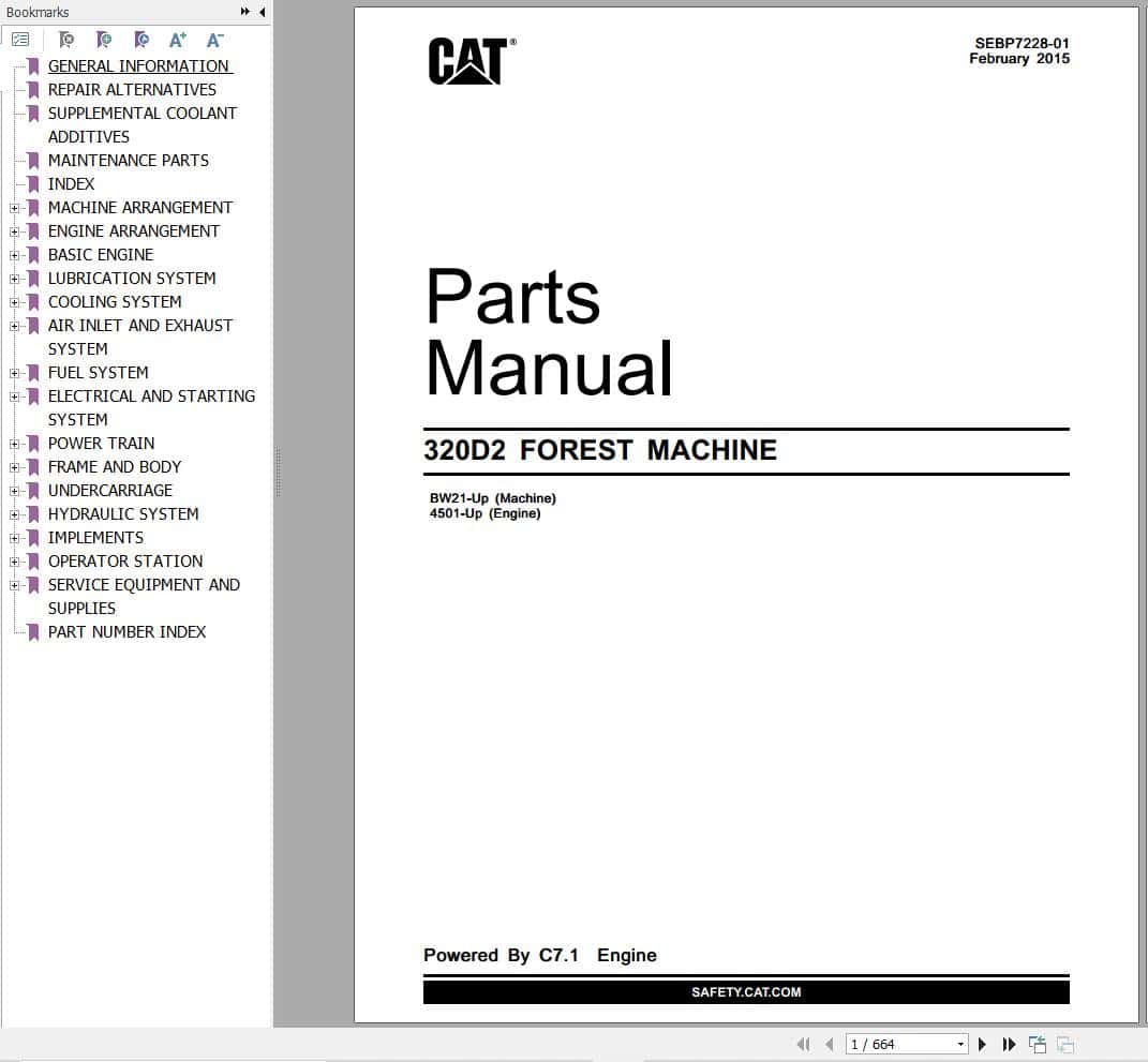CAT Forest Machine 320D2 Parts Catalog SEBP7228 01