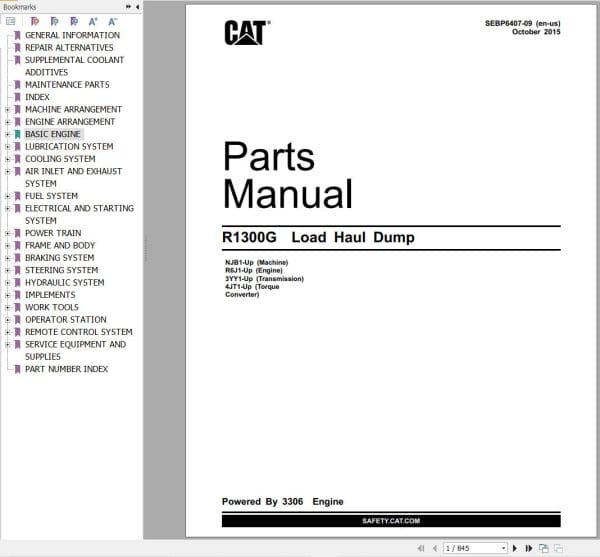 CAT Load Haul Dump R1300G Parts Catalog SEBP6407 09